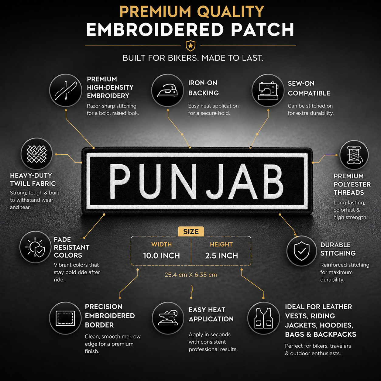 Punjab Straight State Back Embroidered Patch 2.5 × 10 Inch – Iron On / Sew On