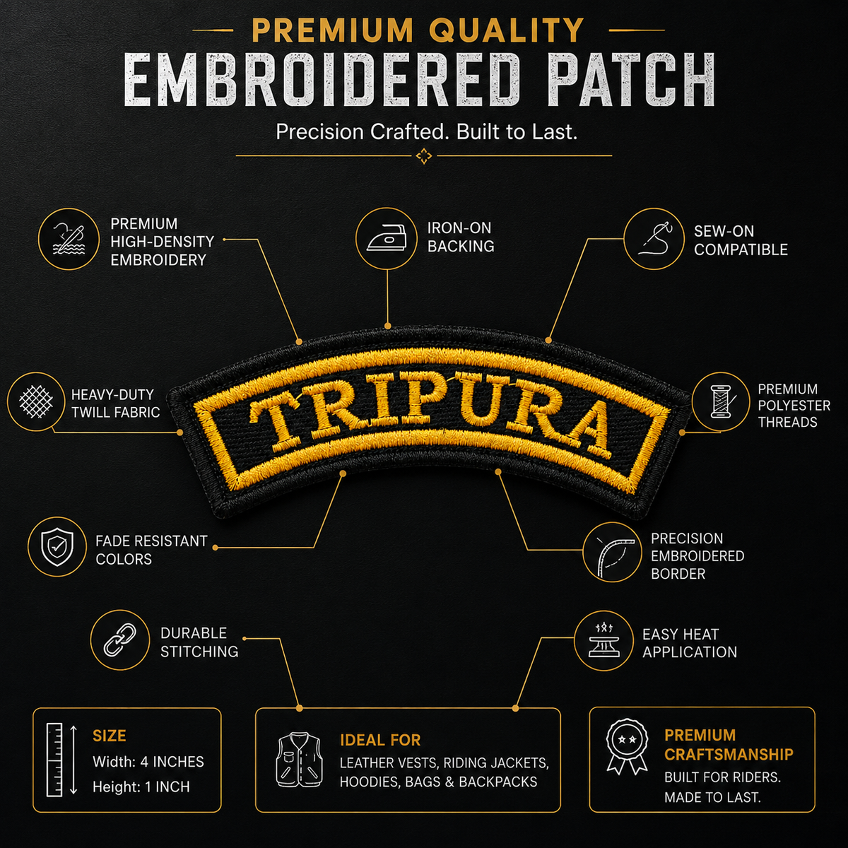 Tripura State Front Embroidered Patch 1 × 4 Inches – Iron On / Sew On