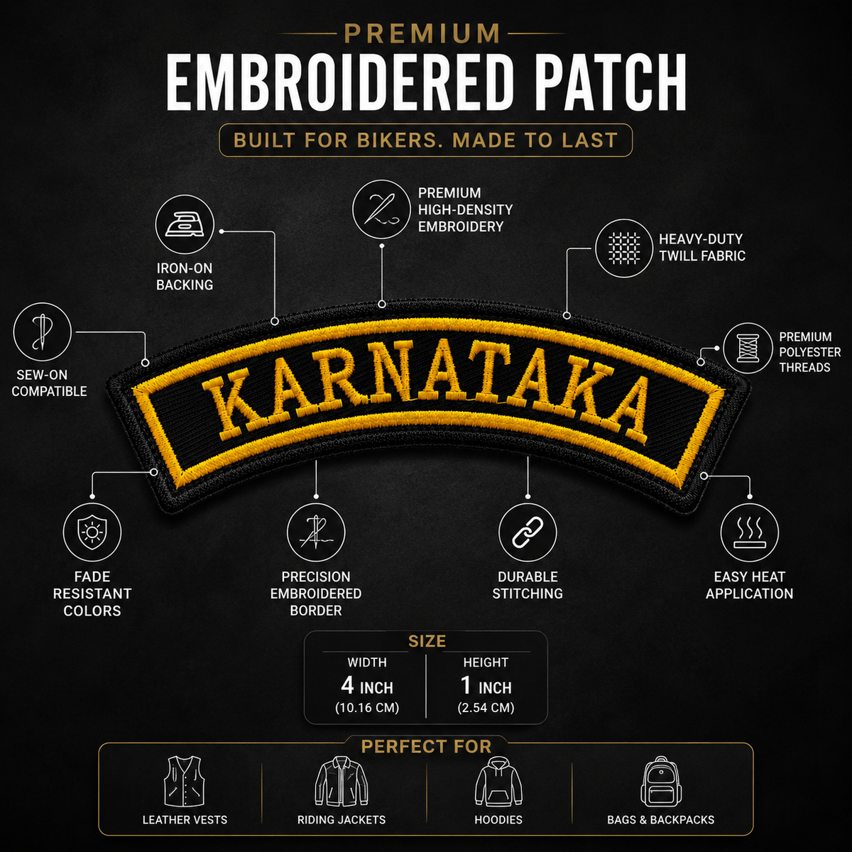 Karnataka State Front Embroidered Patch 1 × 4 Inches – Iron On / Sew On