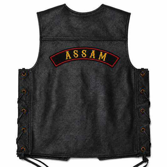 Assam Top Curved Yellow State Back Embroidered Patch 2.5 × 14 Inch – Iron On / Sew On