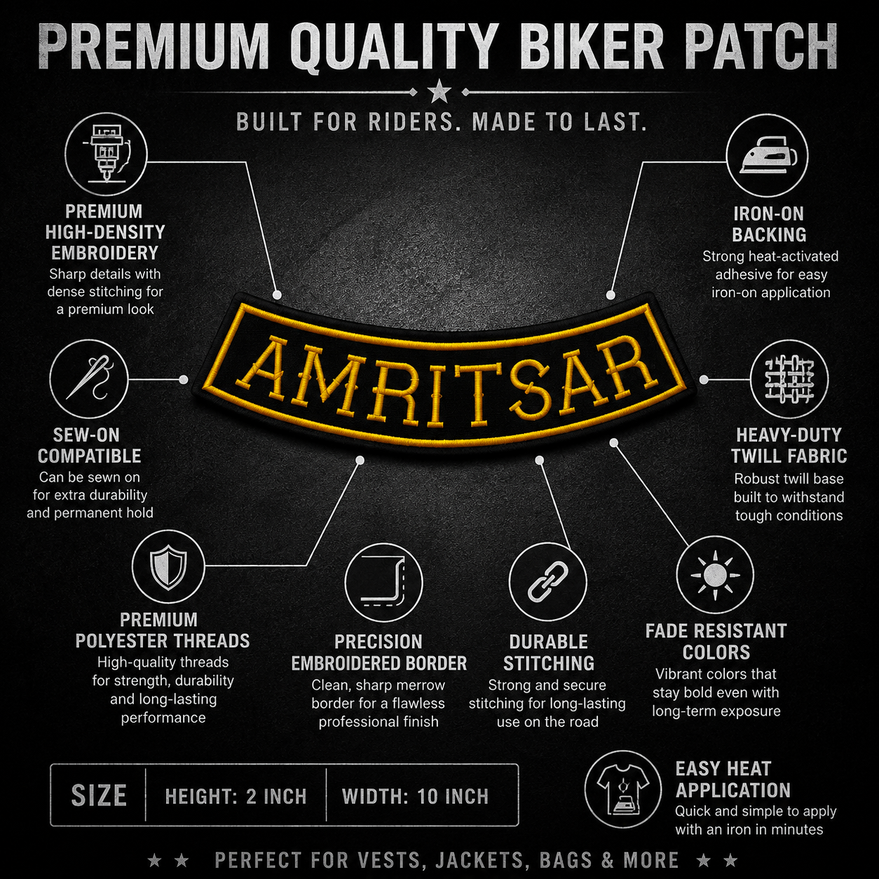 Amritsar Back Embroidered Patch 2 × 10 Inch – Iron On / Sew On