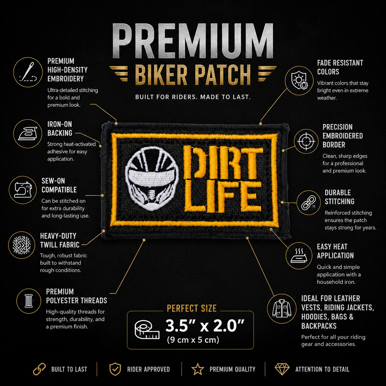 Dirt Life Premium Embroidered Biker Patch | Iron-On & Sew-On | 2 × 3.5 Inches