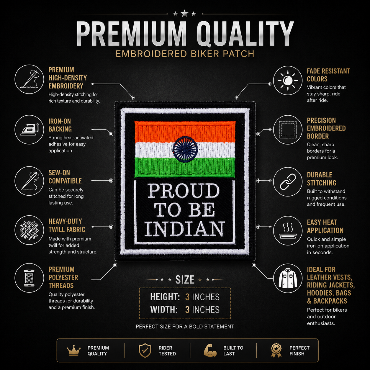 Proud To Be An Indian Premium Embroidered Biker Patch | Iron-On & Sew-On | 3 × 3 Inches