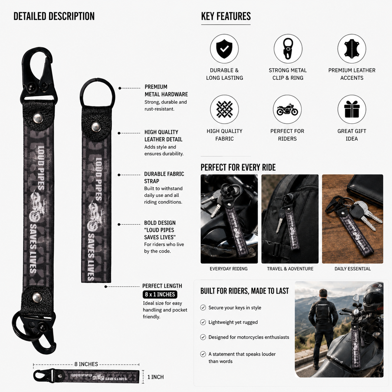 Loud Pipes Save Lives Keychain