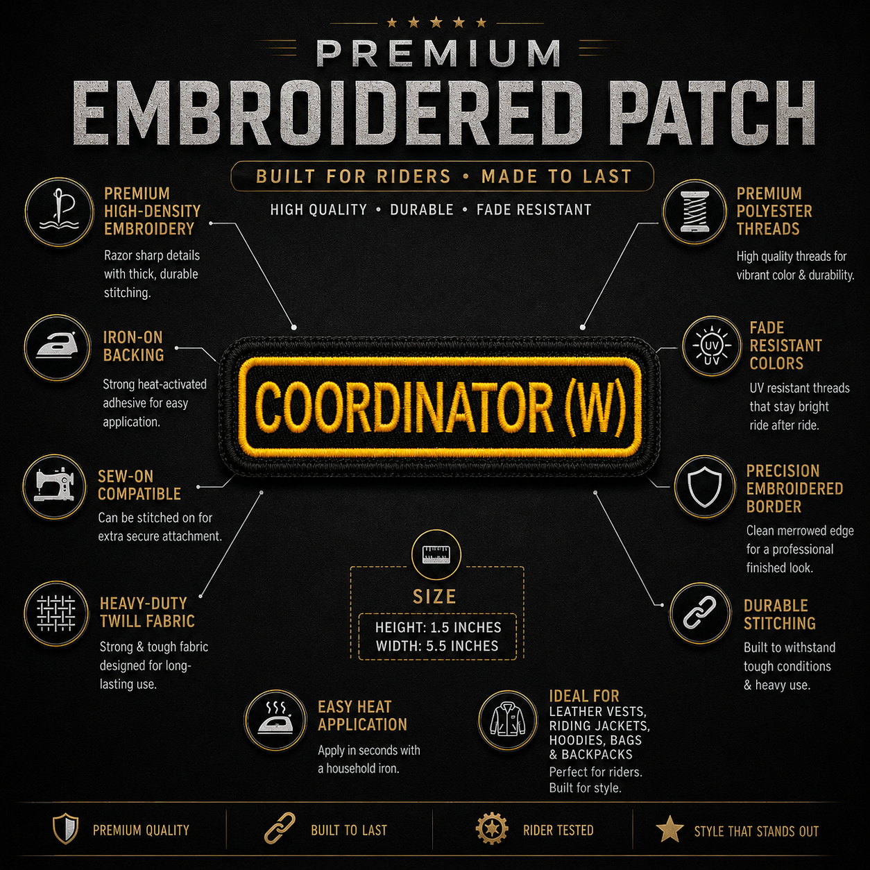 Coordinate ( W ) Front Embroidery Patch, 5.5*1.5 inches