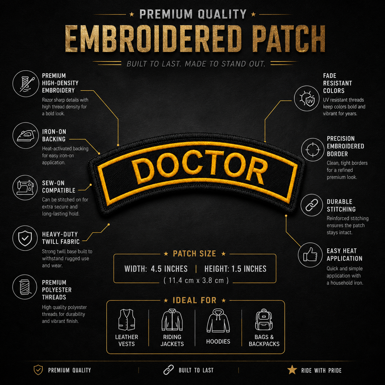 Doctor Front Embroidery Patch, 4.5*1.5 inches