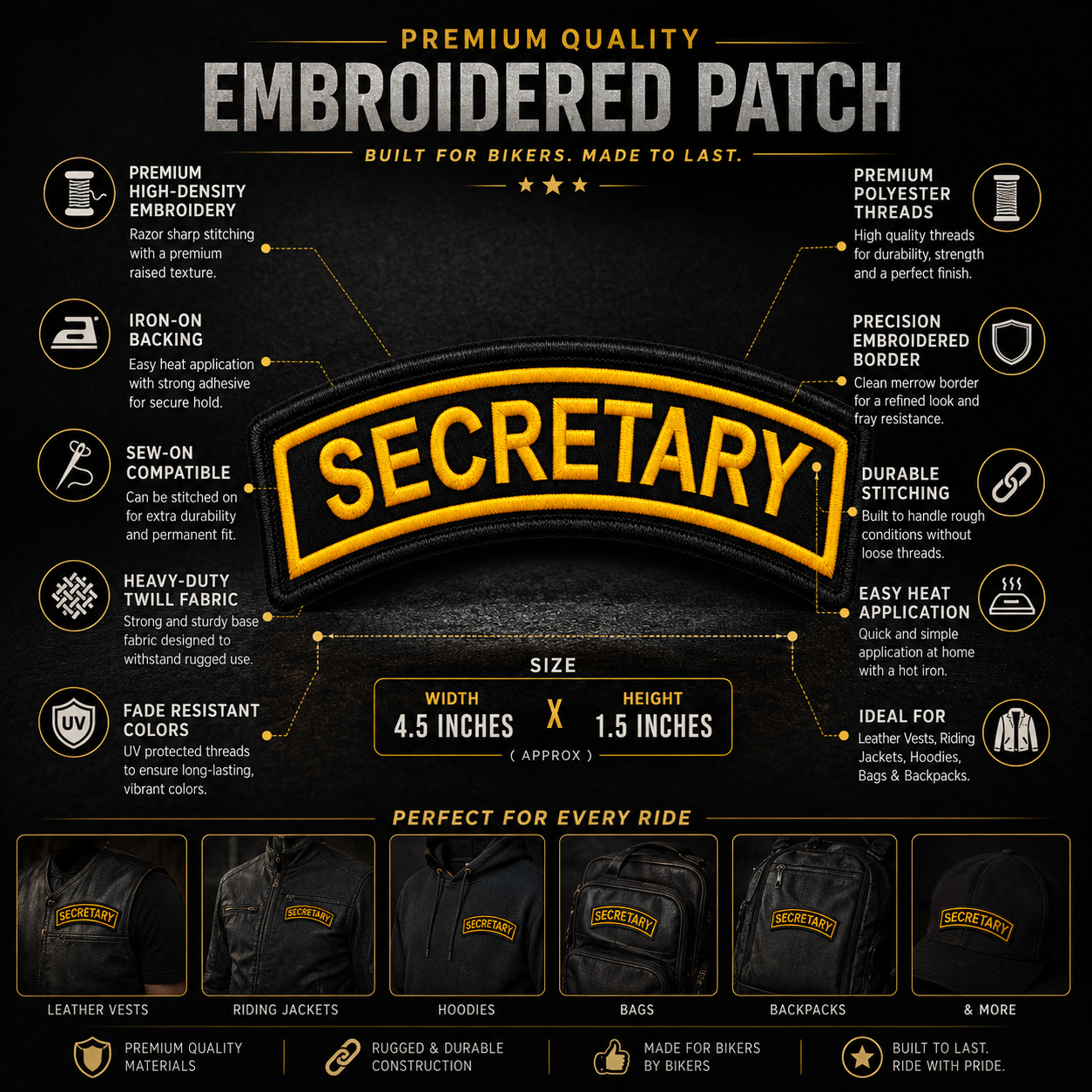 Secretary Front Embroidery Patch, 4.5*1.5 inches