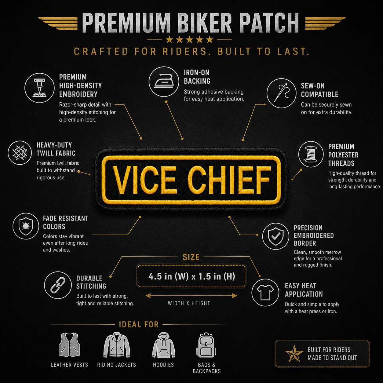 Vice Chief Front Embroidery Patch, 4.5*1.5 inches