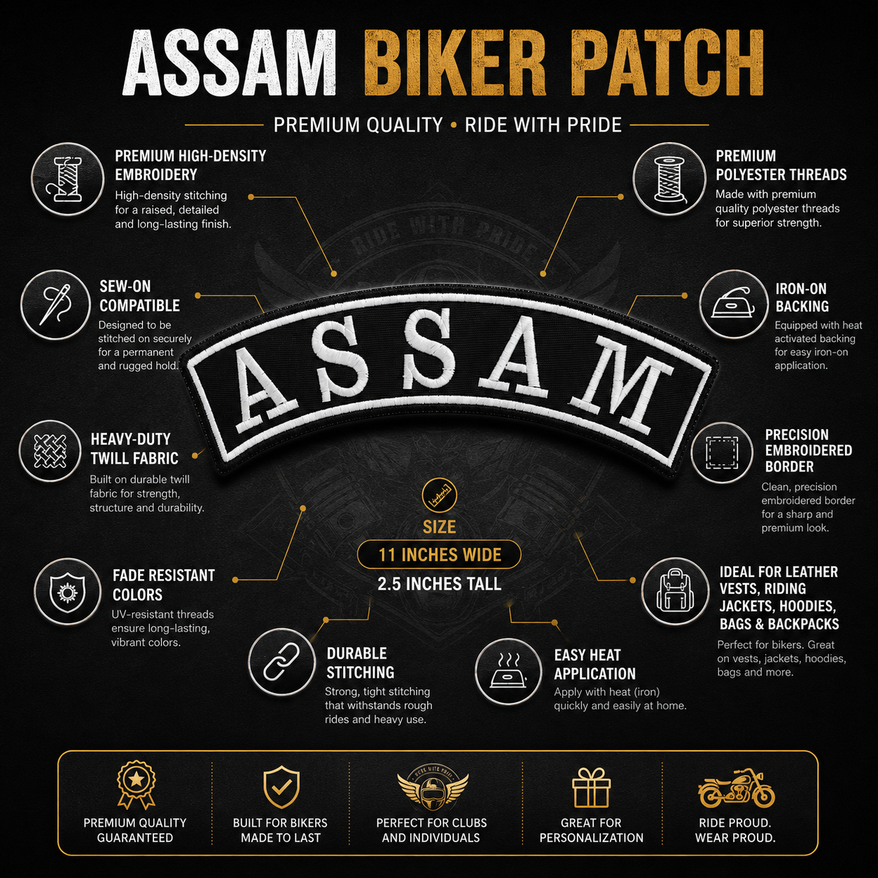 Assam Back Embroidery Patch, 11*2.5 inches
