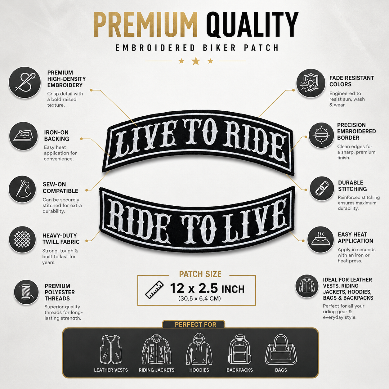 Live To Ride Ride To Live Back Embroidered Patch 12*2.5 inches