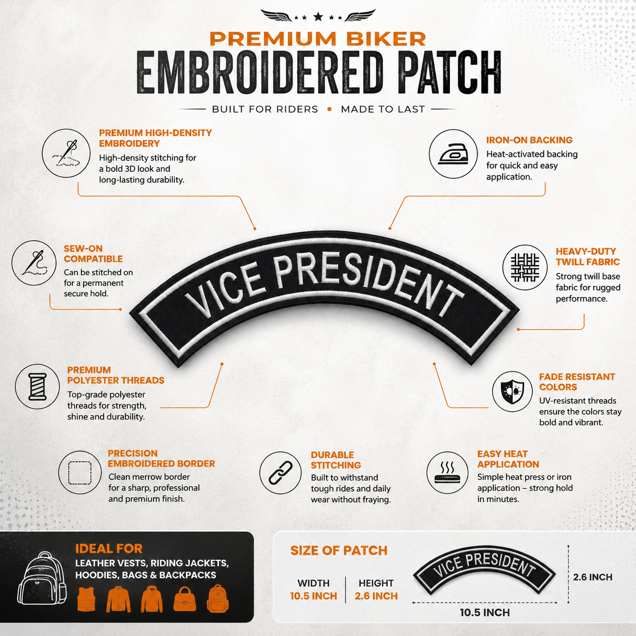 Vice President Back Embroidery Patch, 10.5*2.6 inches