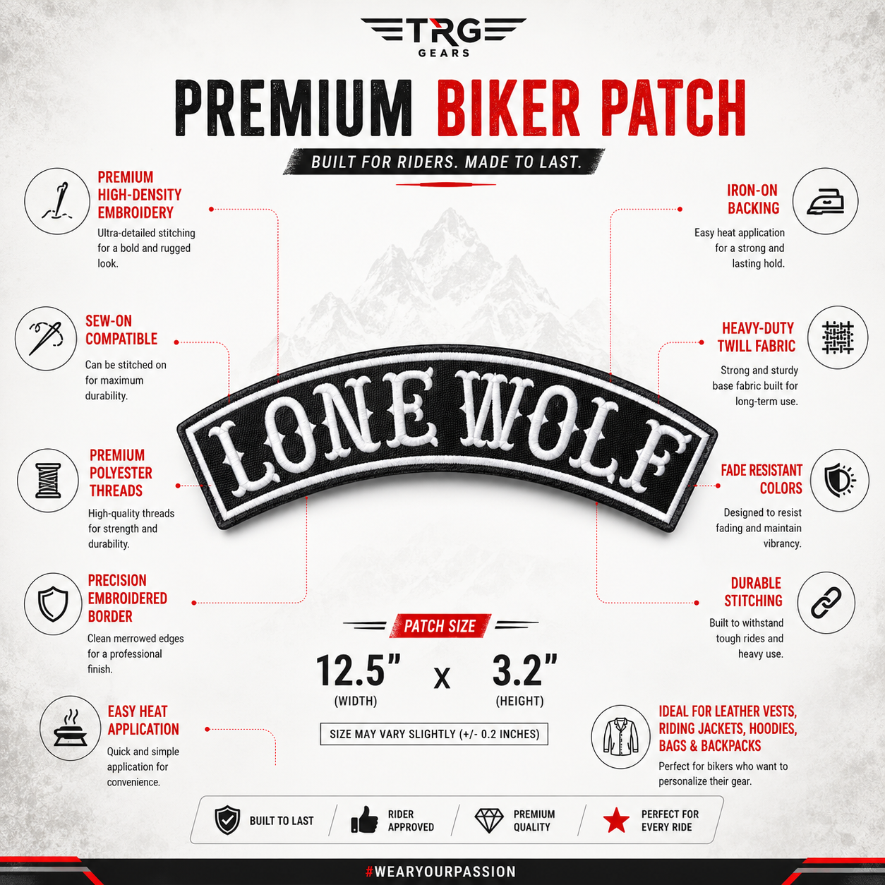 Lone Wolf Back Embroidery Patch, 12.5*3.2 inches