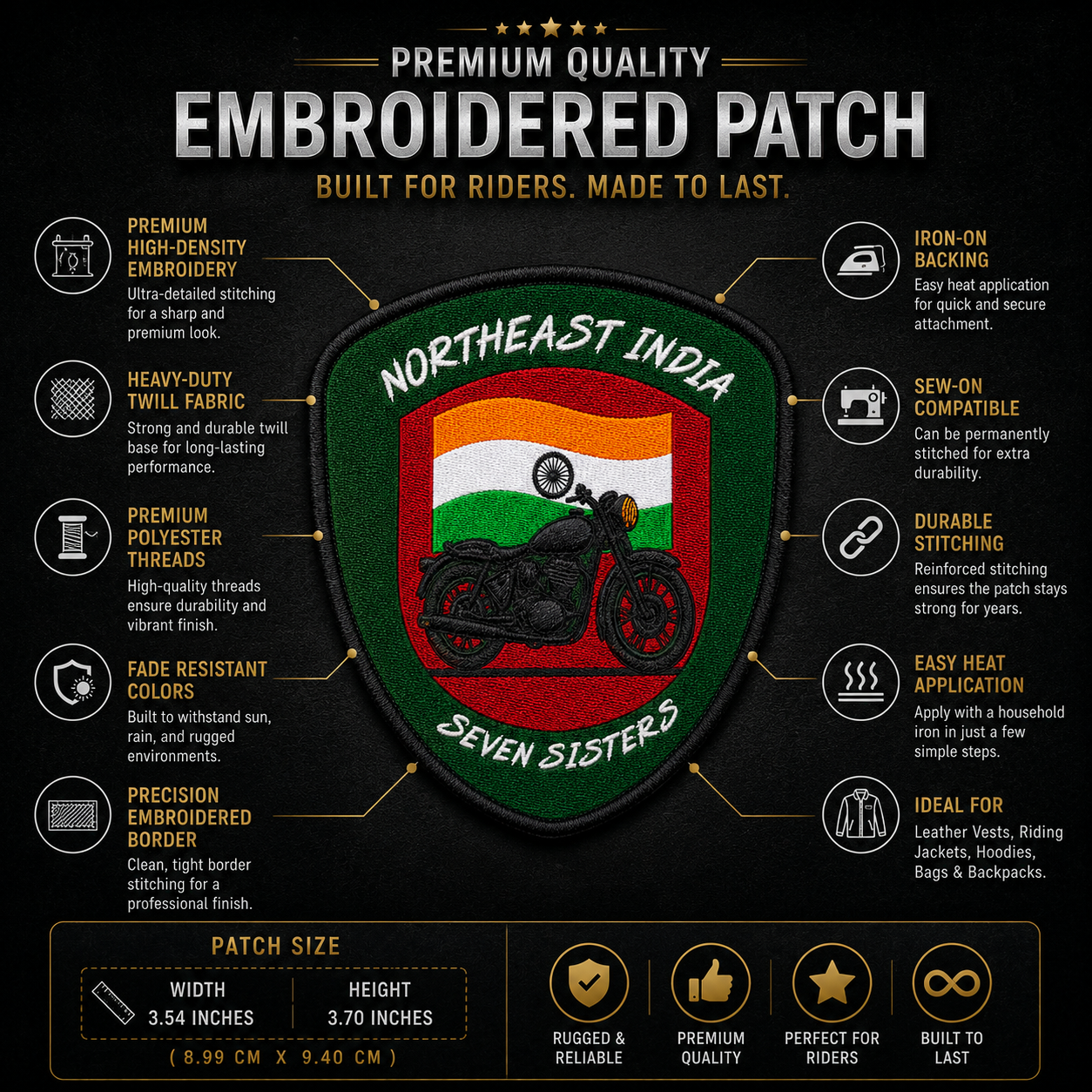 Northeast India Seven Sisters Premium Embroidered Biker Patch | Iron-On & Sew-On | 3.5 × 3.7 Inches