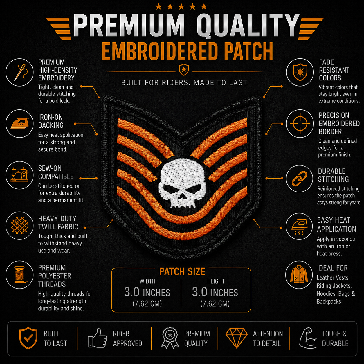 Ghost Wording Premium Embroidered Biker Patch | Iron-On & Sew-On | 3 × 3 Inches