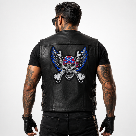 Skull With Wings Back Premium Embroidered Patch | Iron-On & Sew-On | 10.5 × 11 Inches