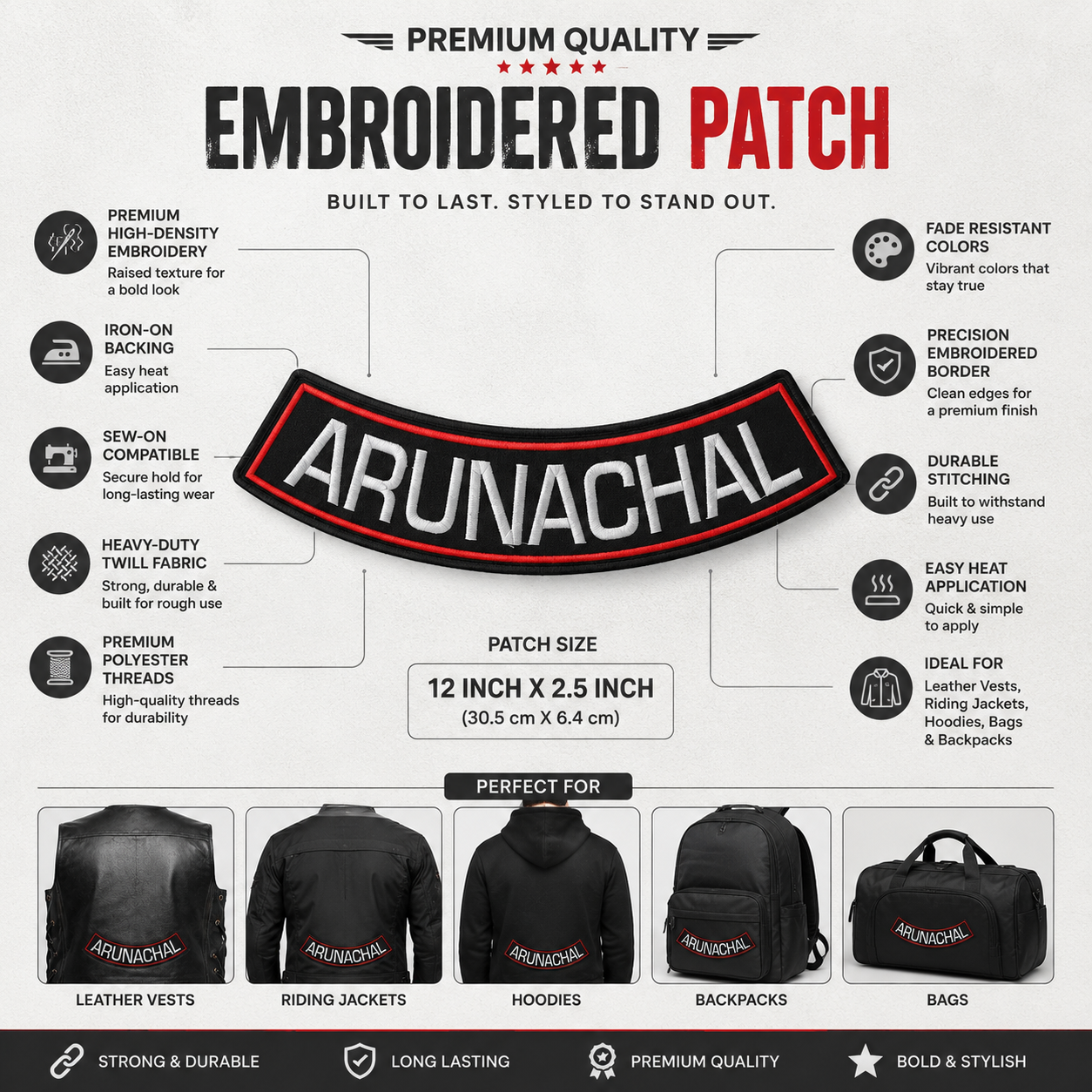 Arunachal Pradesh State Back Embroidered Patch 2.5 × 12 Inches – Iron On / Sew On