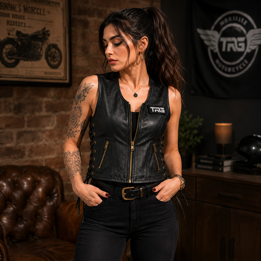 Trg015 Pure Leather Riding Vest Ladies