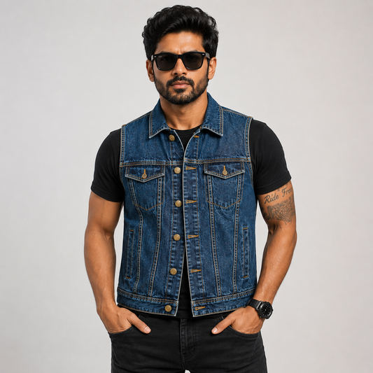 TRG010 Denim Motorcycle Riding Vest – Premium Biker Vest