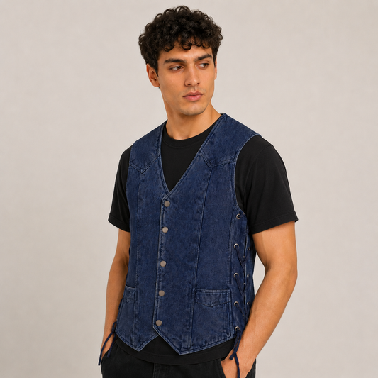 TRG09 Denim Motorcycle Riding Vest – Premium Biker Vest