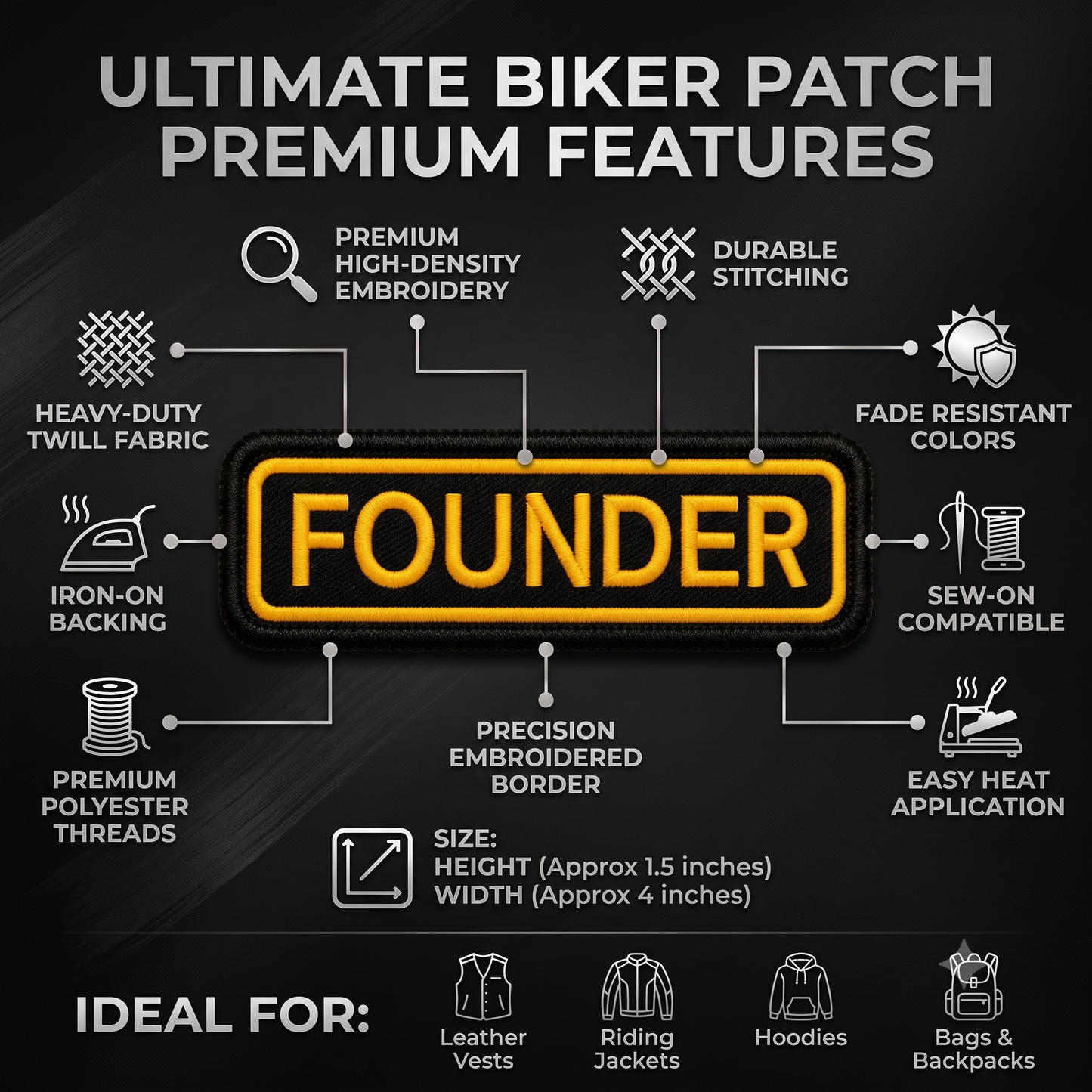 Founder Front Embroidery Patch, 4.5*1.5 inches