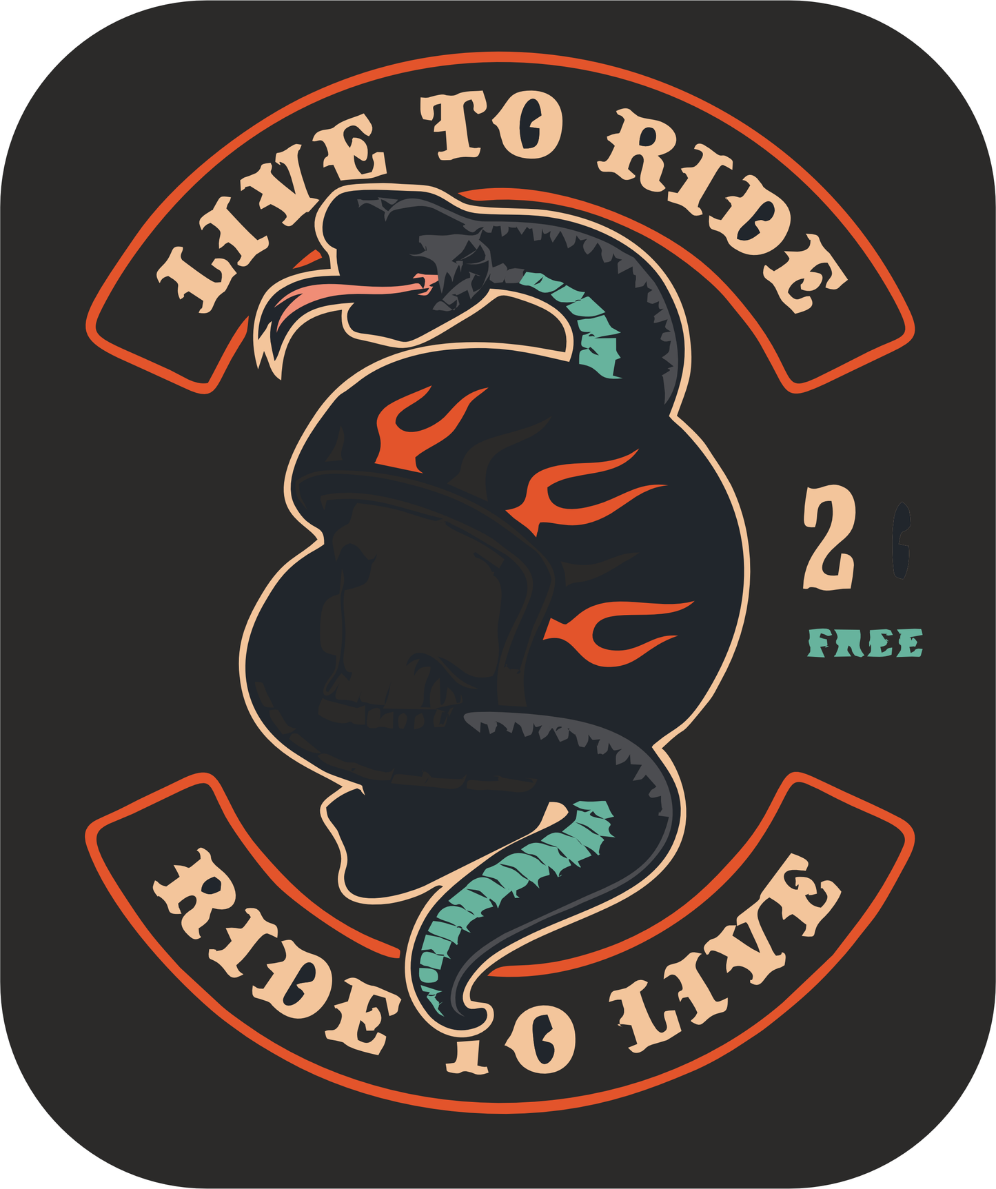 Live to Ride Ride to Snake Sticker 2.5 × 2 Inches – Motorcycle Rider Sticker