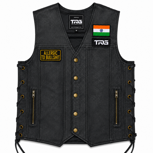 Allergic to Bullshit motorcycle vest patch displayed with premium biker riding gear