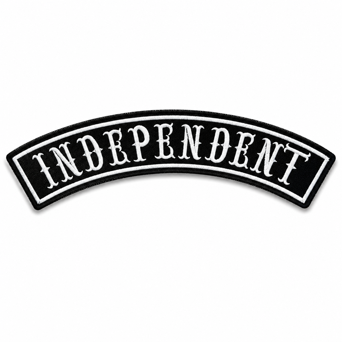 Independent black and white top curved embroidered biker patch by TRG Gears