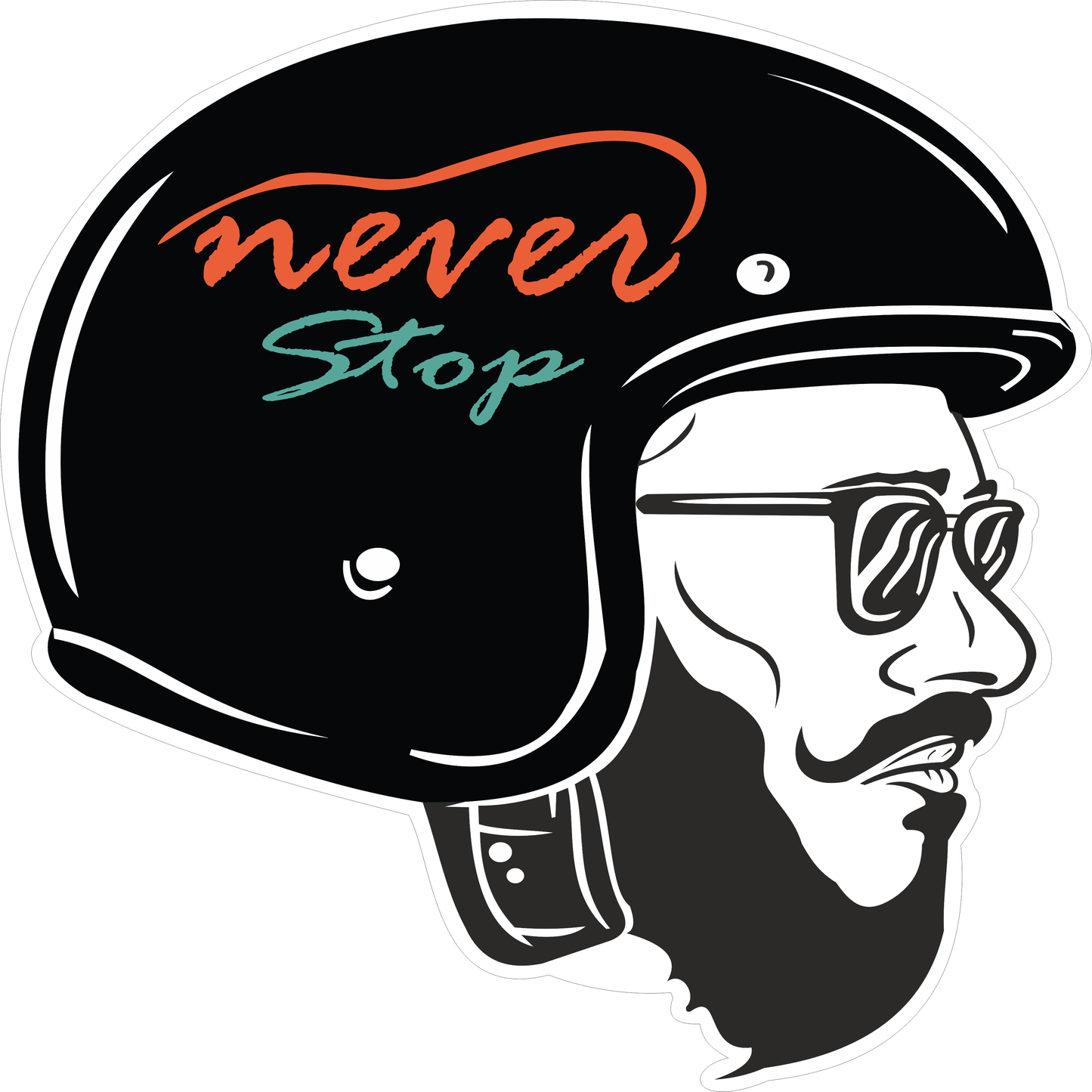 Never Stop Sticker 2.5 × 2 Inches – Motivational Motorcycle Sticker