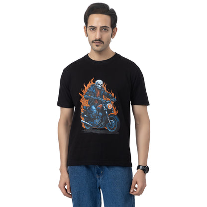 Ghost Rider Fire Caught Bike Biker T-shirt