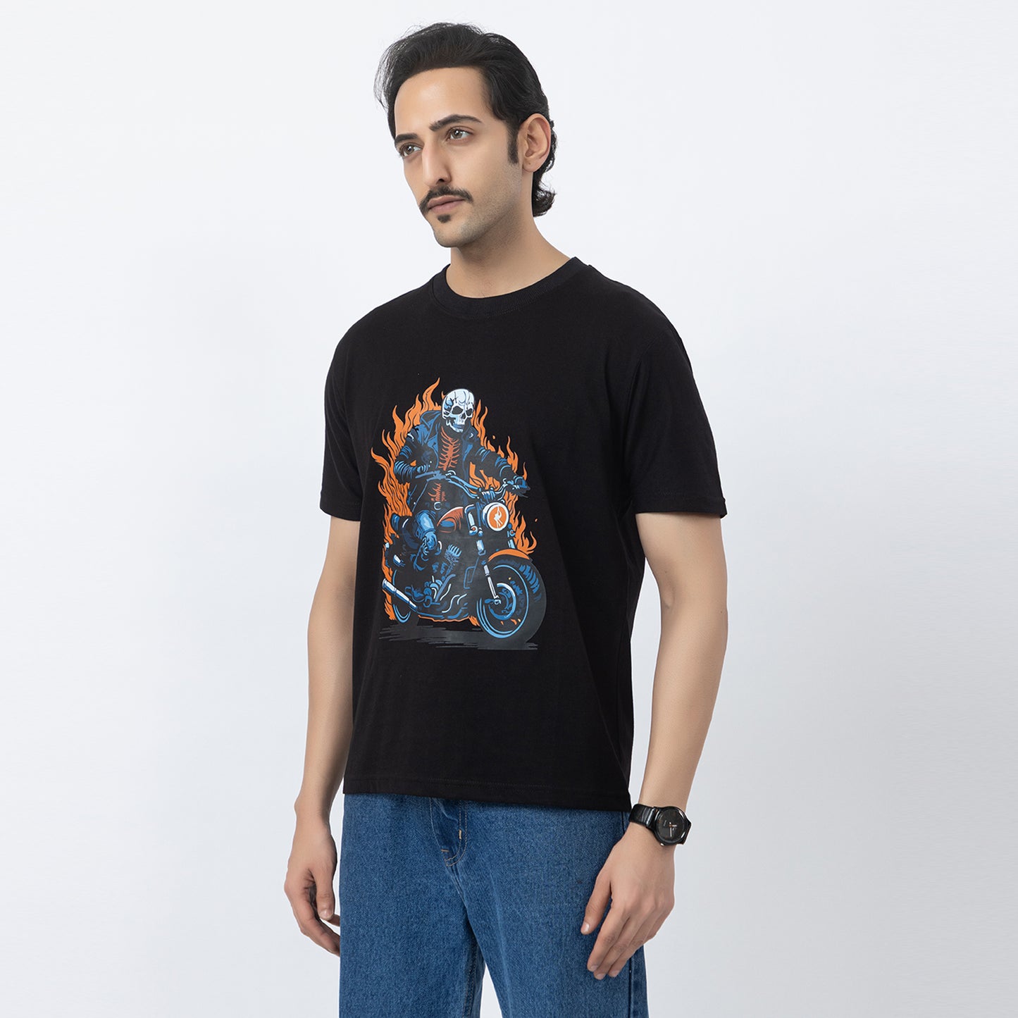 Ghost Rider Fire Caught Bike Biker T-shirt