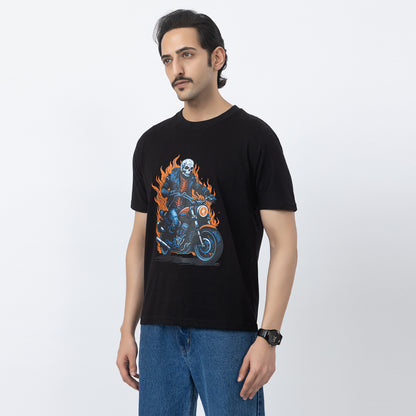 Ghost Rider Fire Caught Bike Biker T-shirt