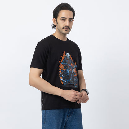 Ghost Rider Fire Caught Bike Biker T-shirt