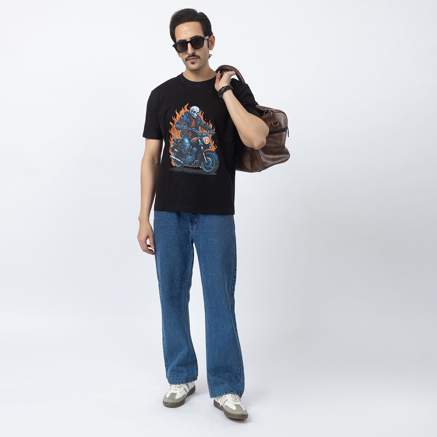 Ghost Rider Fire Caught Bike Biker T-shirt