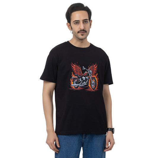 Motorcycle Wings And Firey Biker T-shirt