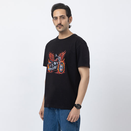 Motorcycle Wings And Firey Biker T-shirt