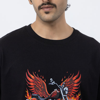 Motorcycle Wings And Firey Biker T-shirt