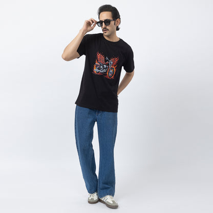 Motorcycle Wings And Firey Biker T-shirt
