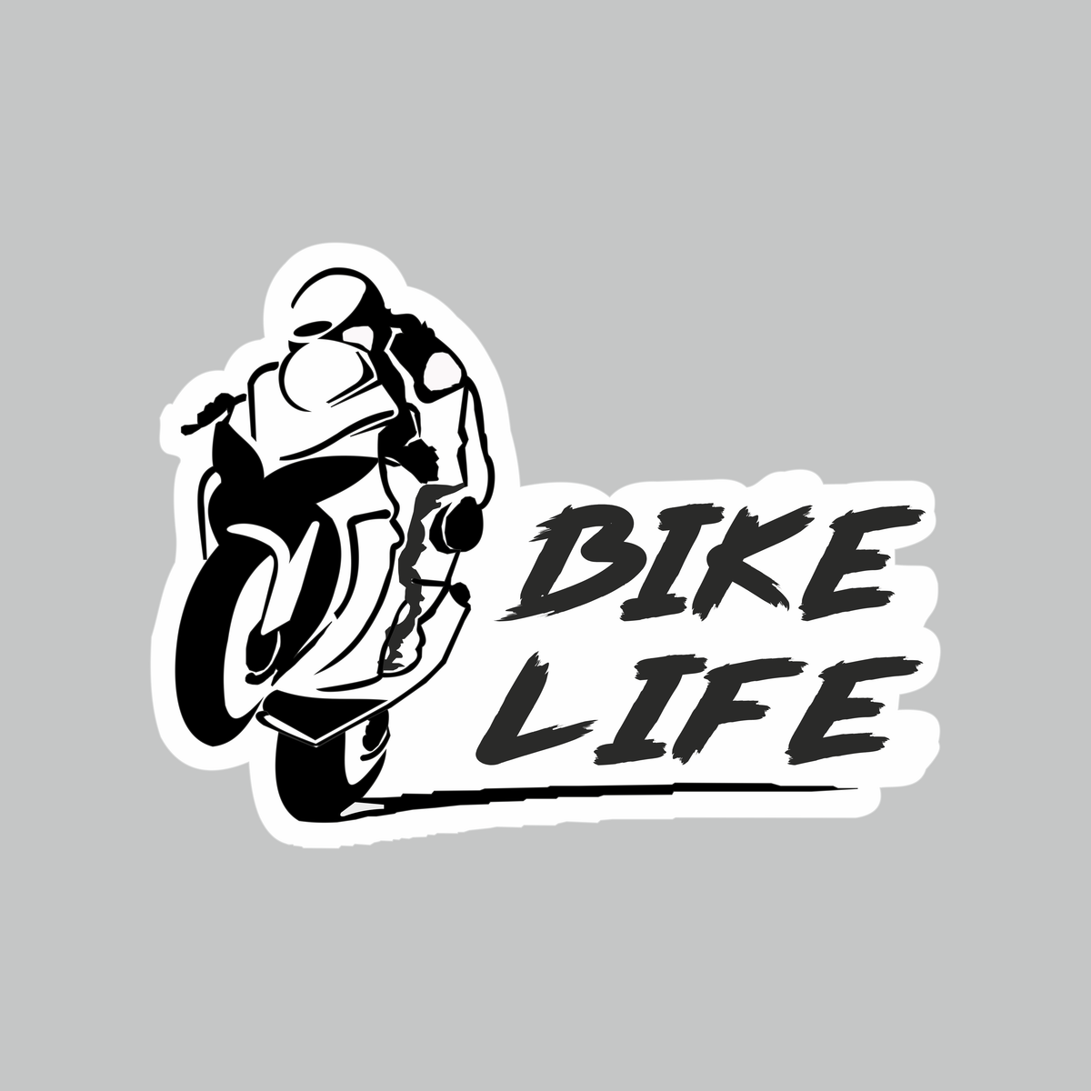 Bike Life Sticker featuring black sportbike rider artwork with bold Bike Life lettering and white die-cut border