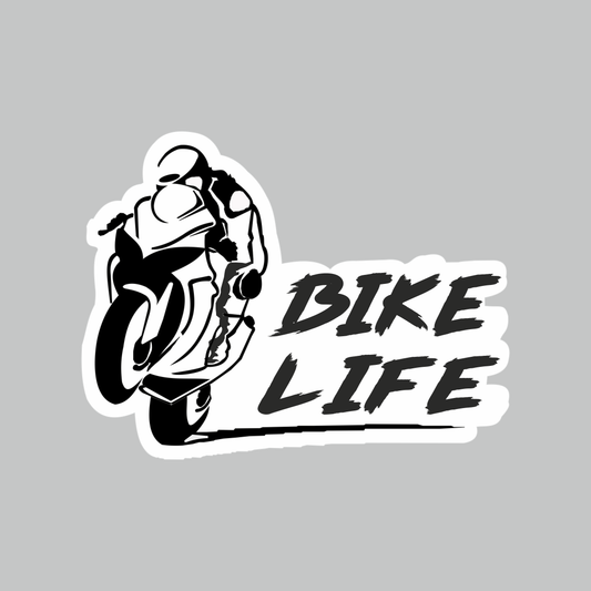 Bike Life Sticker featuring black sportbike rider artwork with bold Bike Life lettering and white die-cut border