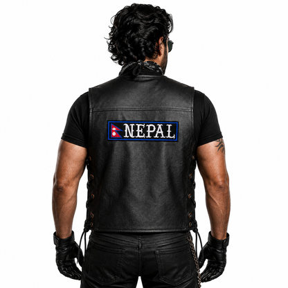 Nepal Flag Back Embroidered Patch 3 × 12 Inch – Iron On / Sew On