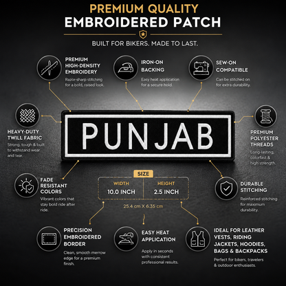 Punjab Straight State Back Embroidered Patch 2.5 × 10 Inch – Iron On / Sew On