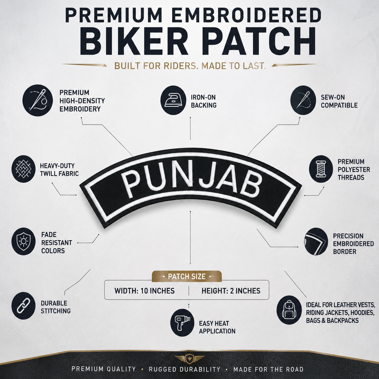 Punjab Top Curved State Back Embroidered Patch 2 × 10 Inch – Iron On / Sew On