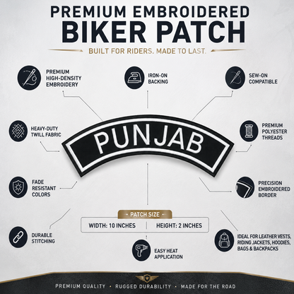 Punjab Top Curved State Back Embroidered Patch 2 × 10 Inch – Iron On / Sew On