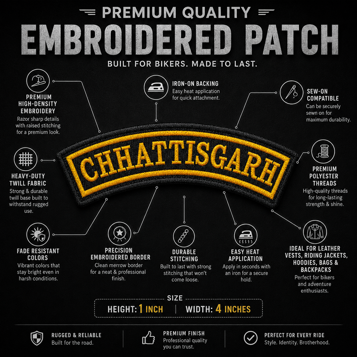 Chhattisgarh State Front Embroidered Patch 1 × 4 Inches – Iron On / Sew On