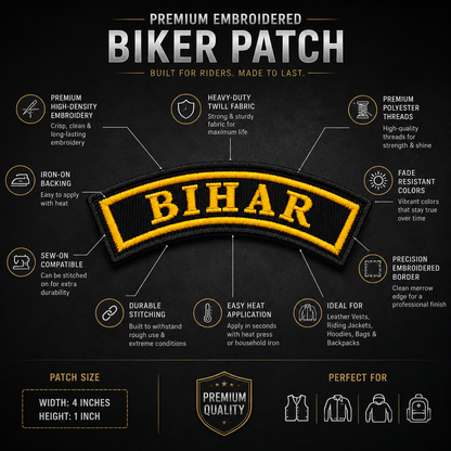 Bihar State Front Embroidered Patch 1 × 4 Inches – Iron On / Sew On