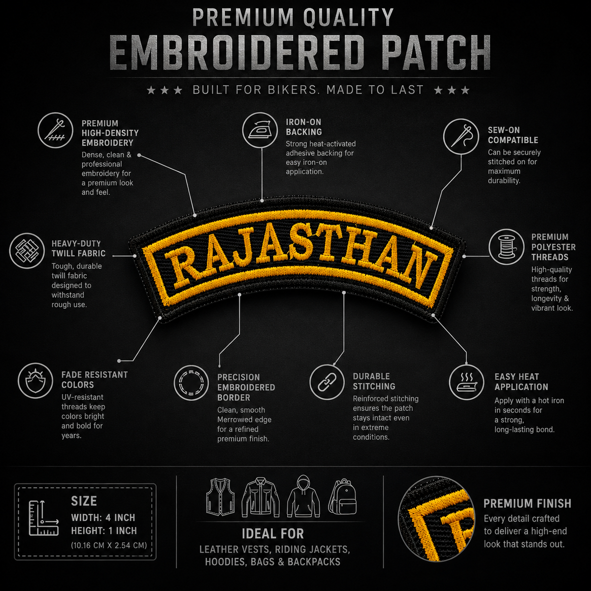 Rajasthan State Front Embroidered Patch 1 × 4 Inches – Iron On / Sew On