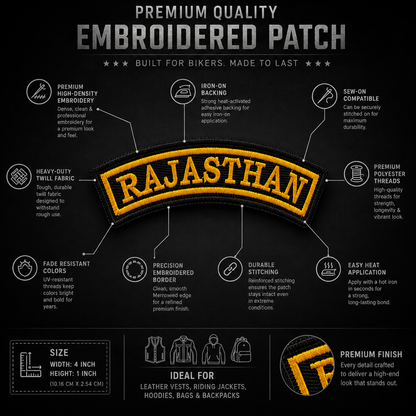 Rajasthan State Front Embroidered Patch 1 × 4 Inches – Iron On / Sew On