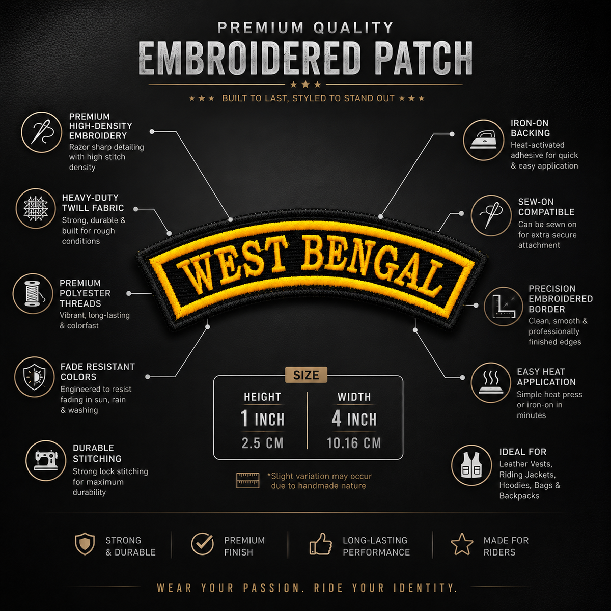 West Bengal State Front Embroidered Patch 1 × 4 Inches – Iron On / Sew On