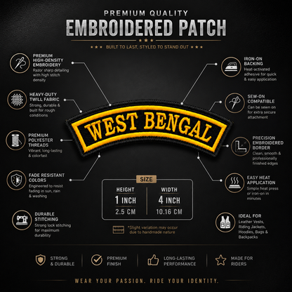 West Bengal State Front Embroidered Patch 1 × 4 Inches – Iron On / Sew On