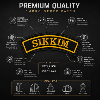 Sikkim State Front Embroidered Patch 1 × 4 Inches – Iron On / Sew On